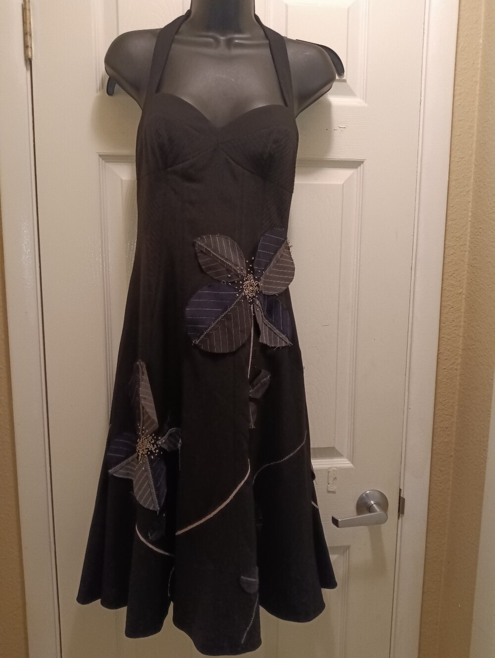 Price Firm Vintage Sue Wong Matching Coat & Dress Set Sz6 Black Blue Grey Beaded - Picture 3 of 12